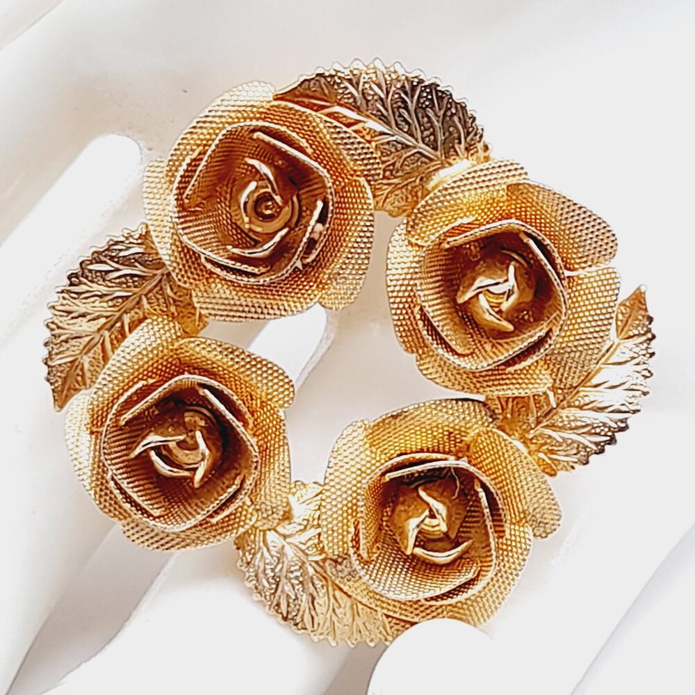 Vintage Judy Lee Gold Tone Rose Brooch • 1.5” Signed Floral Pin